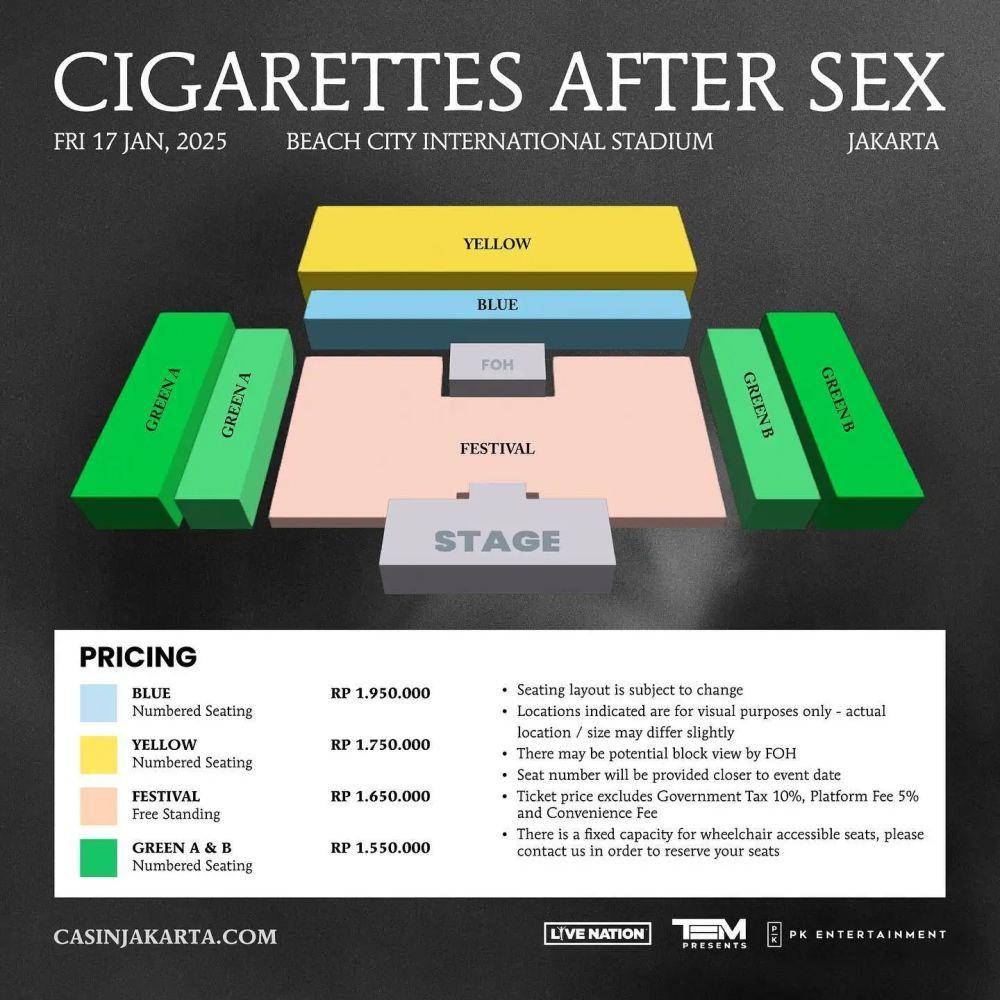 harga tiket konser Cigarettes After Sex di Jakarta (instagram.com/pkentertainment.id)
