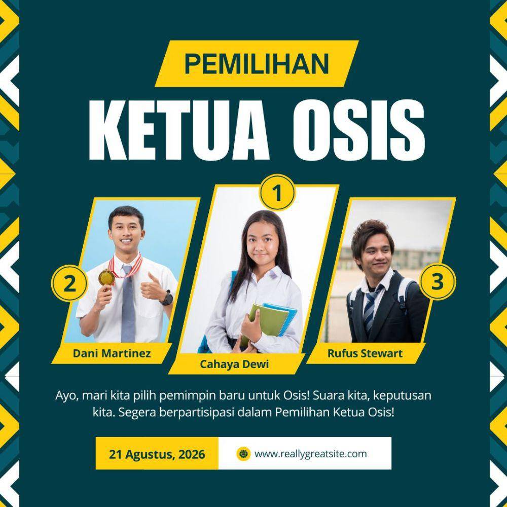 Contoh Poster Pemilihan Ketua OSIS. (canva.com/R_kristi studios)