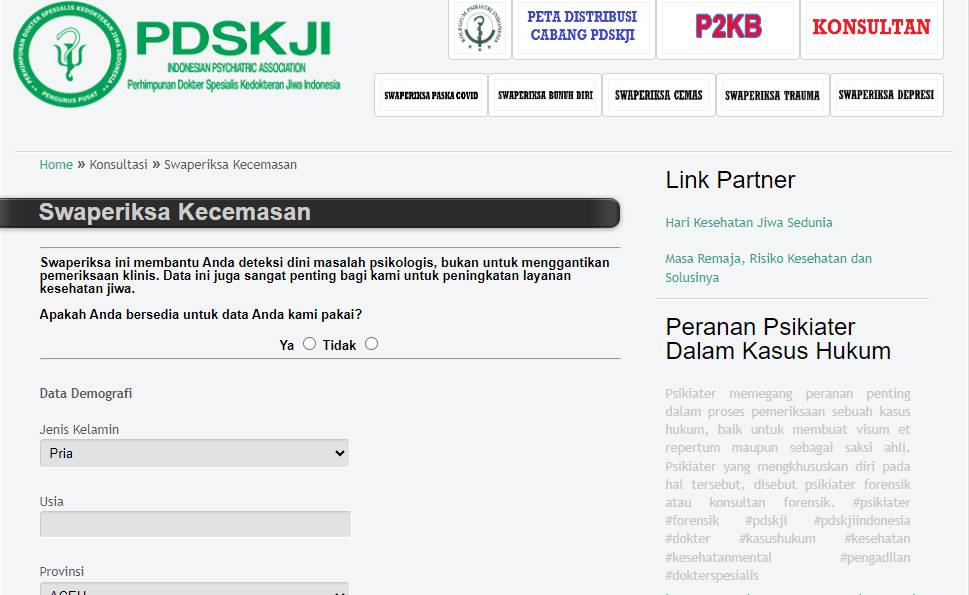 Tangkap layar swaperiksa kecemasan di situs web PDSKJI. (pdskji.org)