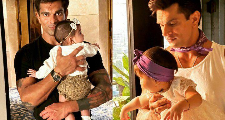 7 Potret Karan Singh Grover saat Momong Baby Devi, Ayah Telaten!