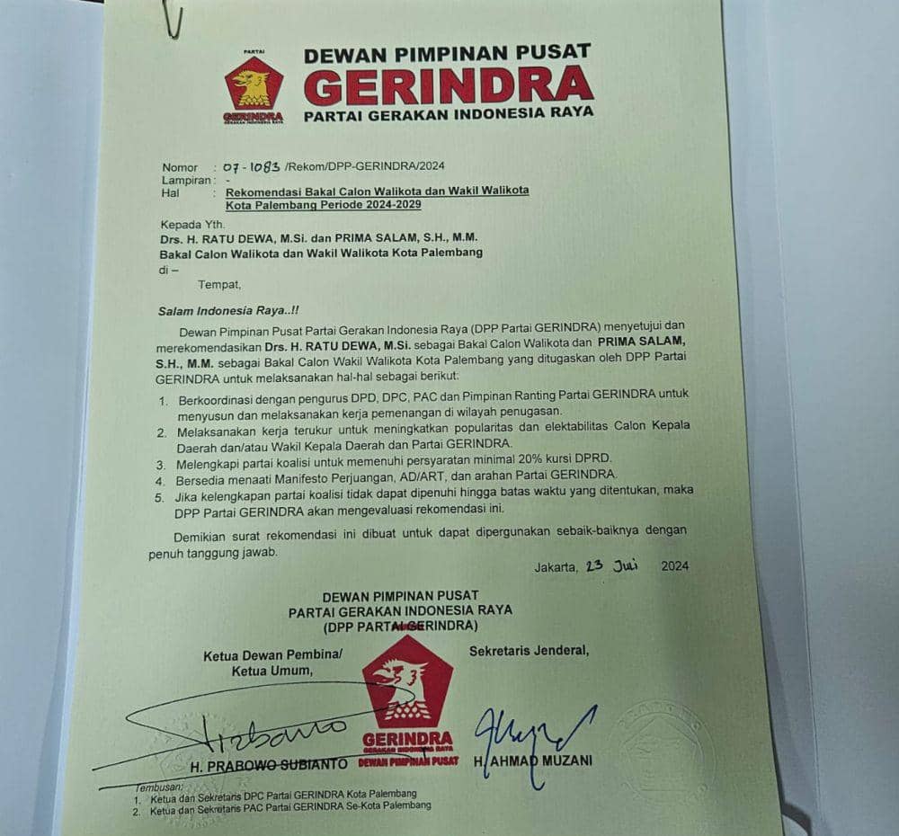 Penyerahan surat rekomendasi Pasangan Ratu Dewa-Prima Salam (Dok: istimewa)