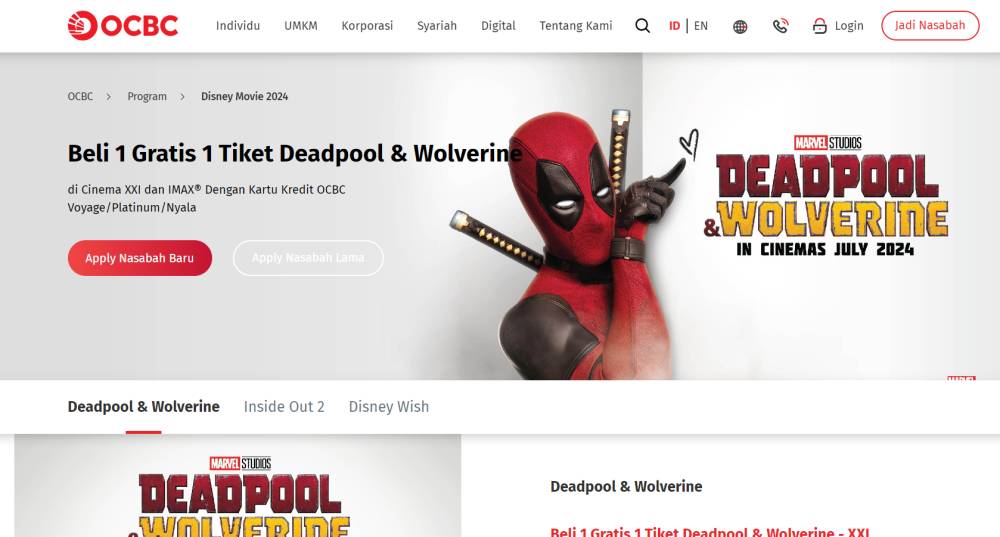 Promo XXI Beli 1 Gratis 1 OCBC untuk film Deadpool & Wolverine (ocbc.id)