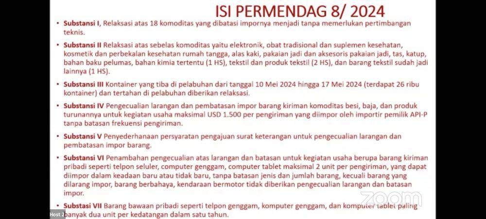 Isi Permendag 8/2024. (Dok/screenshot zoom).
