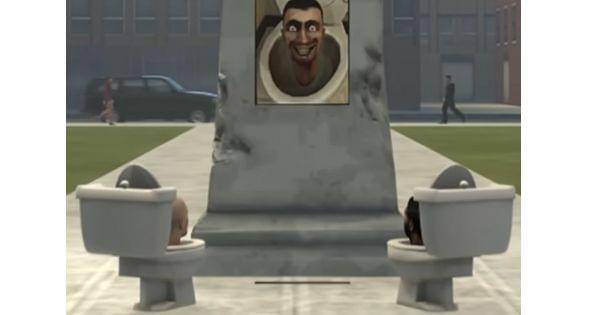 Dua makhluk Skibidi Toilet di monumen ( Dok.  DaFuq!?Boom! / skibidi toilet )