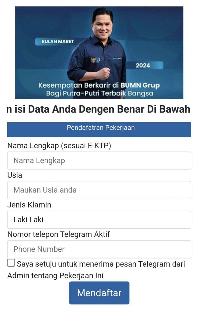 Informasi rekrutmen BUMN di Facebook. (Screenshot Facebook).