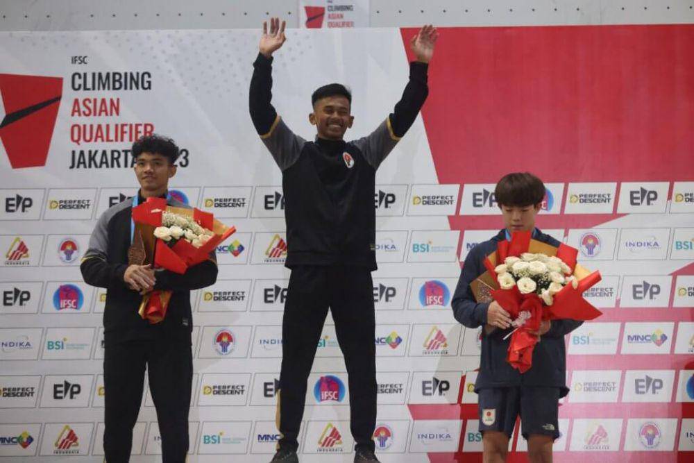 Rahmad Adi Mulyono rebut tiket Olimpiade Paris 2024 setelah meraih juara Speed Men ajang IFSC Asian Qualifier. Website/www.fpti.or.id