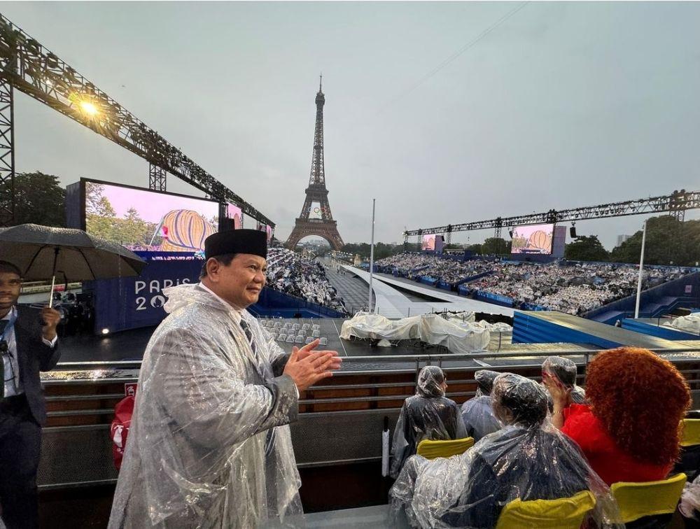 Prabowo Subianto ketika menghadiri upacara pembukaan Olimpiade Paris 2024. (Dokumentasi Biro Pers Kemhan)