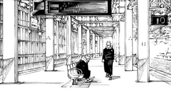 Yuji dan Sukuna di sebuah stasiun ( Dok. Shueisha / Jujutsu Kaisen )