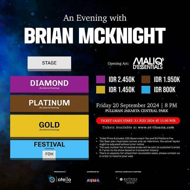 harga tiket konser Brian McKnight di Jakarta (Instagram.com/otelloasia)