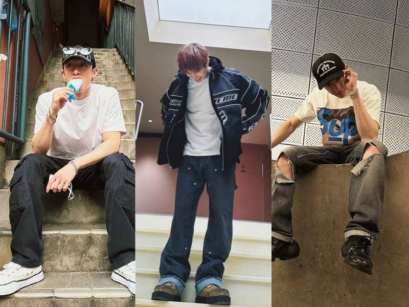OOTD pakai t-shirt putih ala Bang Chan Stray Kids (instagram.com/gnabnahc)