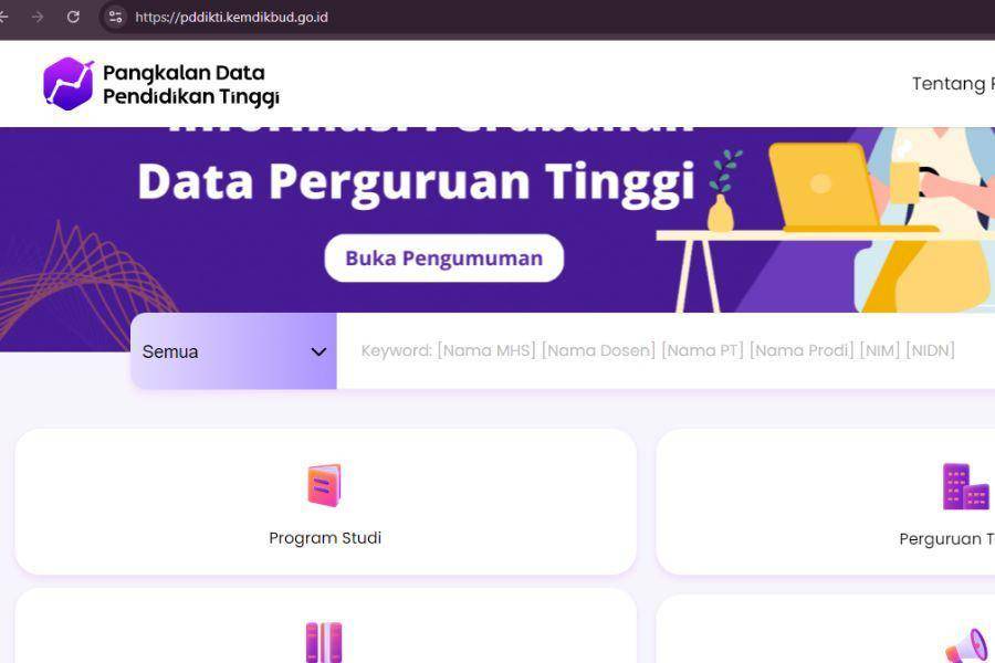 potret laman PDDikti (dok. PDDikti Kemendikbud)
