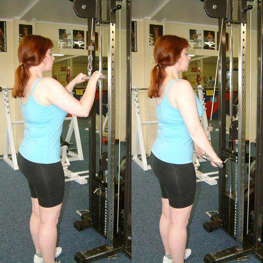 ilustrasi latihan rope pushdown untuk melatih otot trisep (commons.wikimedia.org/GeorgeStepanek)