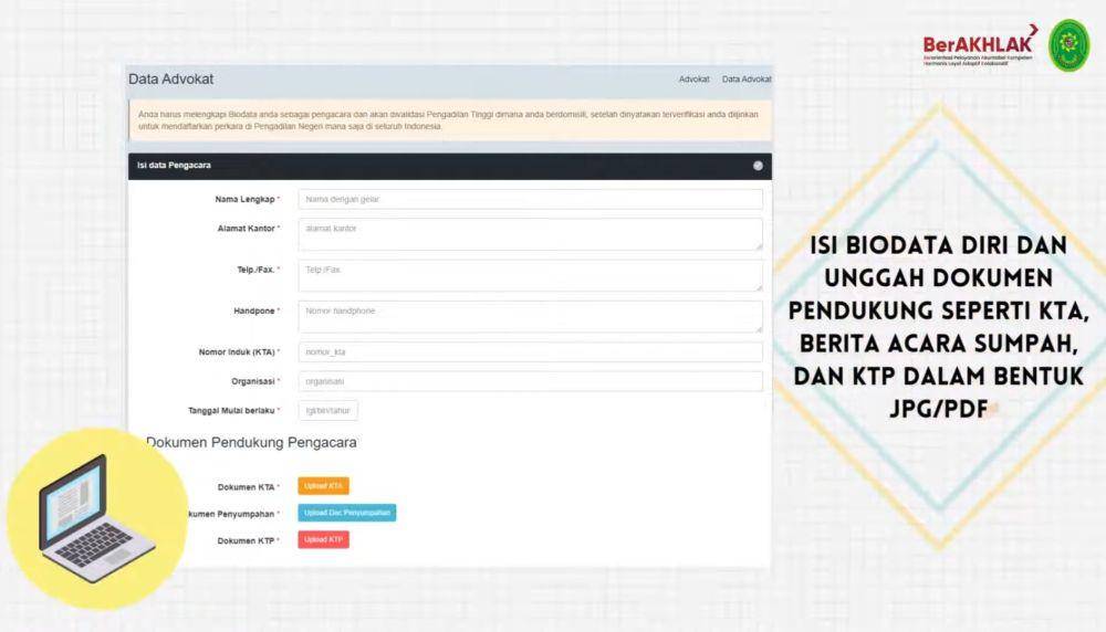Ilustrasi pendaftaran akun E-Court PTUN (dok.PTUN Palembang)