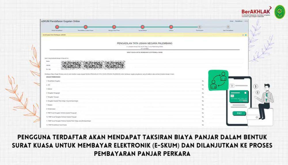 Ilustrasi pembayaran perkara pada aplikasi E-Court (dok.PTUN Palembang)