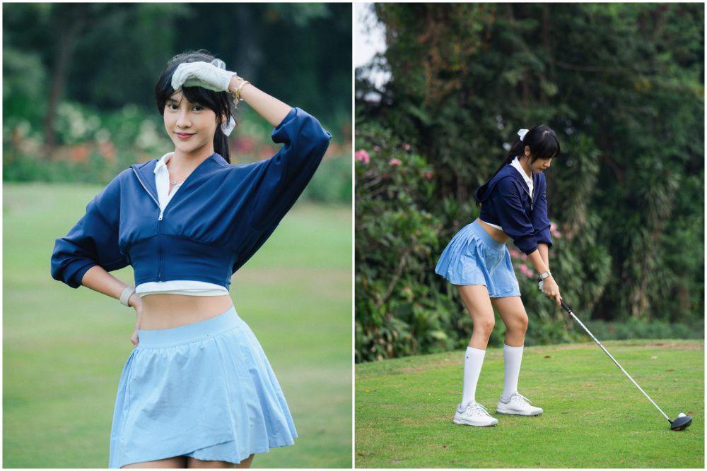 7 Potret Anya Geraldine Main Golf pakai Outfit Biru, Segar!
