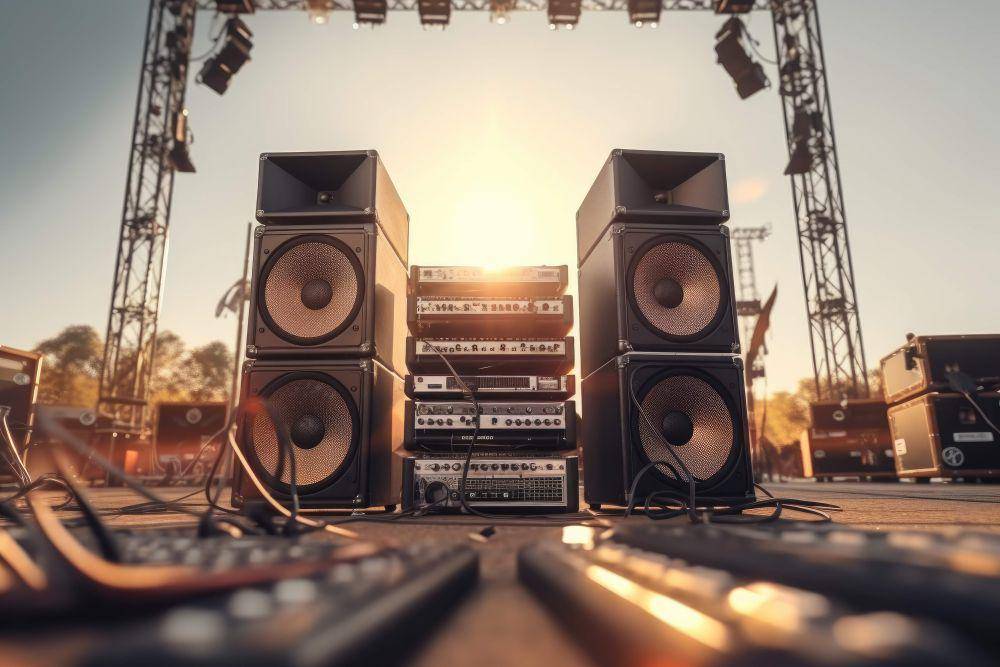 Ilustrasi sound system di atas panggung. (freepik.com)