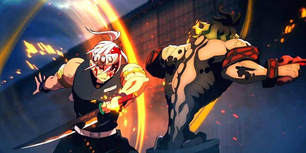 cuplikan Tengen vs Gyutaro (dok. Koyoharu Gotoge, SHUEISHA, Aniplex, ufotable/Demon Slayer: Kimetsu no Yaiba)
