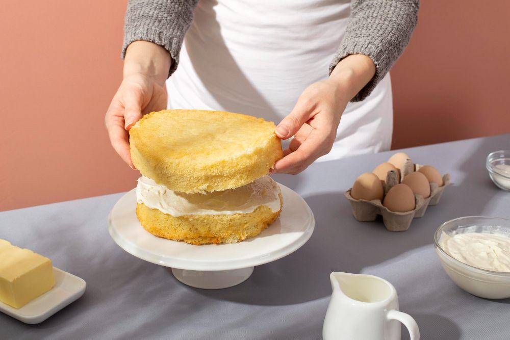 ilustrasi menumpuk bolu untuk membuat kue tingkat (freepik.com/freepik)