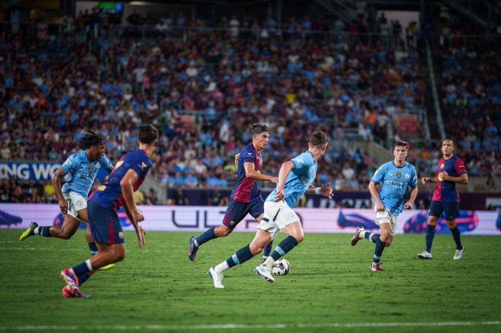 Potret duel Barcelona vs Manchester City di pramusim, 31 Juli 2024. (X/@FCBarcelona).