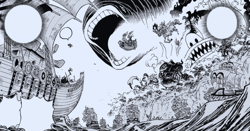 Adegan Gorosei mengejar Luffy dan sekutunya. (mangaplus.shueisha.co.jp/One Piece)