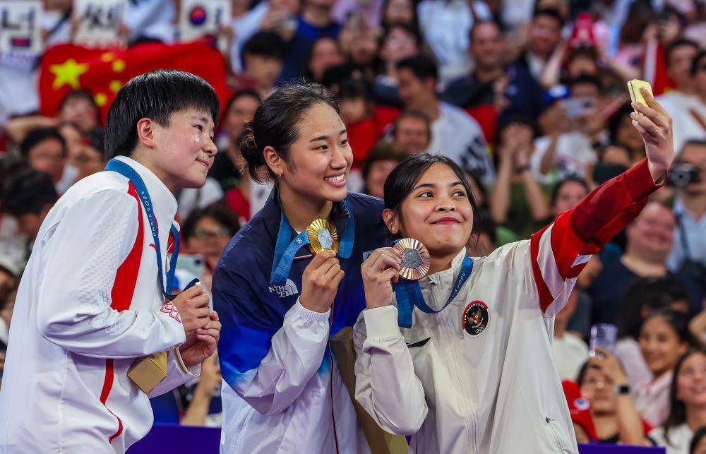Podium tunggal putri di Olimpiade 2024 Paris (dok.PBSI/Badmintonphoto/Mikael Ropars)
