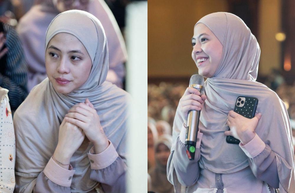 8 Potret Adhisty Zara Hadiri Kajian Ustaz Hilman Fauzi, Keciduk Nangis