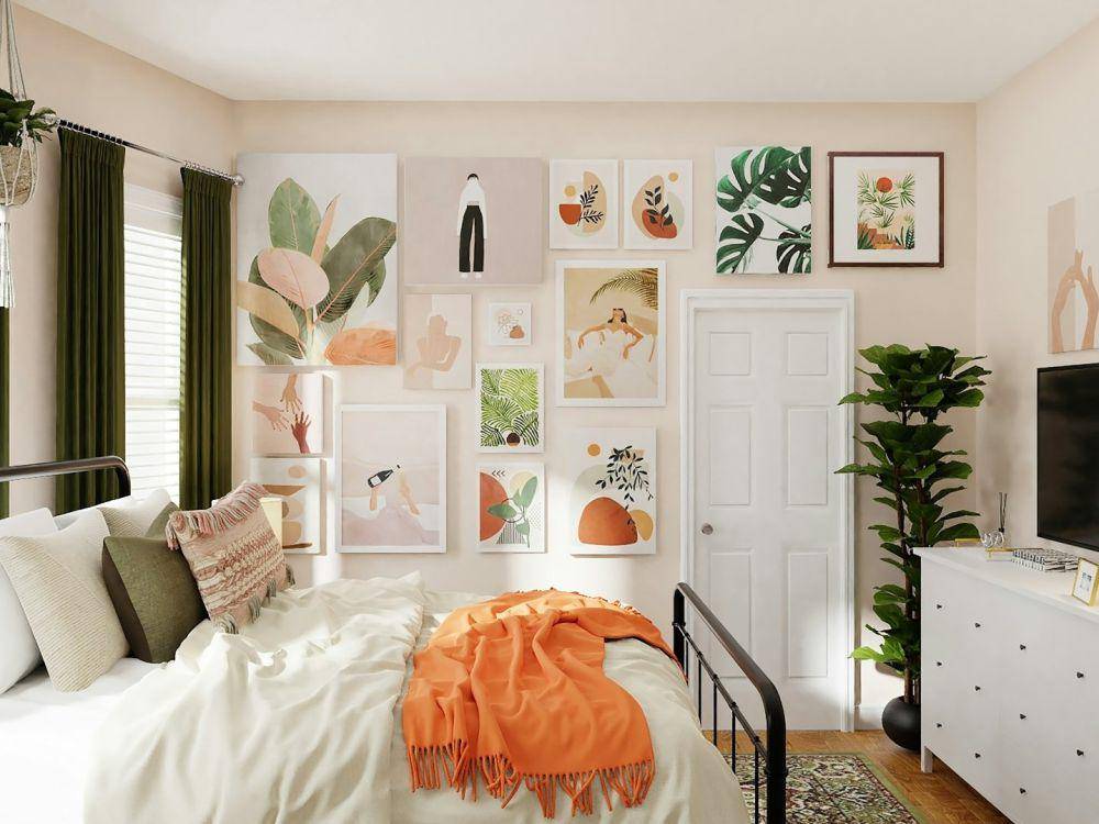 ilustrasi hiasan karya seni pada dinding kamar tidur (unsplash.com/Spacejoy)