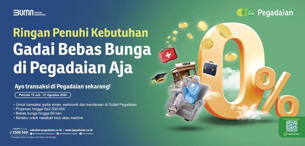 Menyambut Hari Kemerdekaan ke-78 Republik Indonesia, PT Pegadaian menghadirkan program Gadai Bebas Bunga. (dok. Pegadaian)
