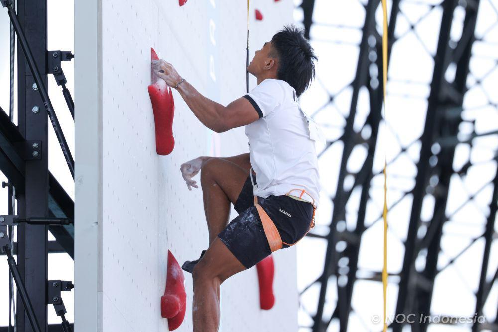 Atlet panjat tebing putra Indonesia, Rahmad Adi Mulyono di nomor speed putra Olimpiade 2024 Paris (dok.NOC Indonesia/Naif Muhammad Al’as/Canon Indonesia)