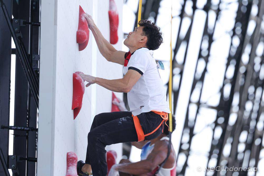 Atlet panjat tebing putra Indonesia, Veddriq Leonardo turun di nomor speed putra Olimpiade 2024 Paris (dok.NOC Indonesia/Naif Muhammad Al’as/Canon Indonesia)