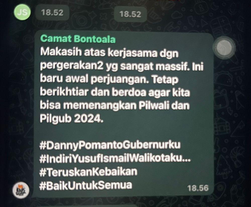 Foto percakapan Grup WhatsApp diduga sekelompok Camat di Kota Makassar/Istimewa