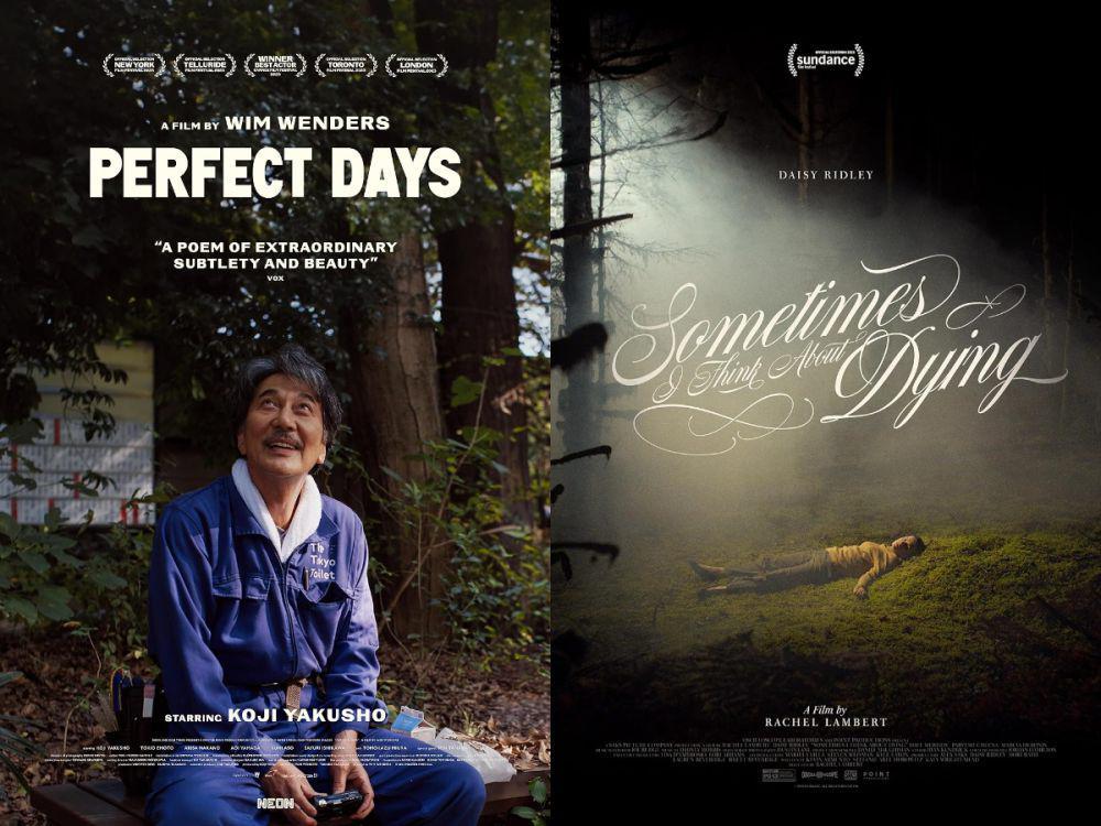 poster film Perfect Days dan Sometimes I Think About Dying (dok. MUBI/Perfect Days | dok. New Europe Film Sales/Sometimes I Think About Dying )