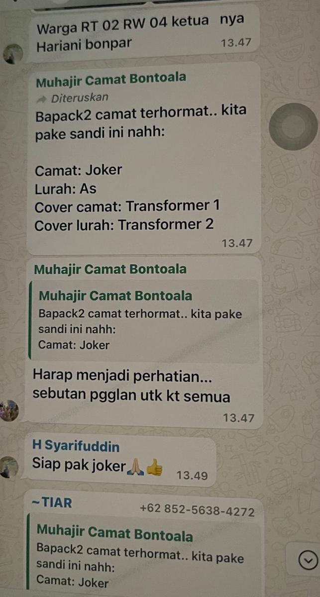 Foto Grup WhatsApp diduga sekelompok Camat dan Lurah di Kota Makassar/Istimewa