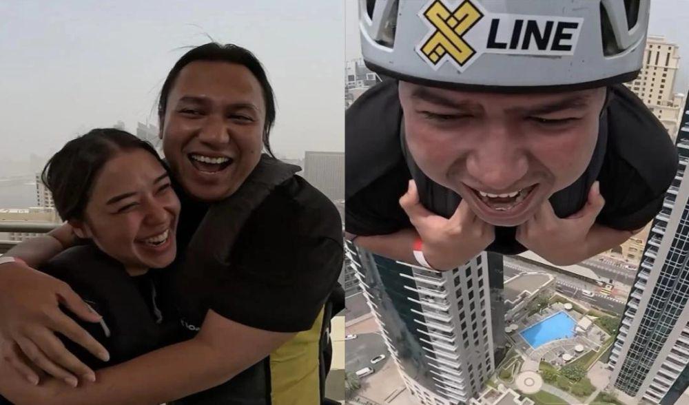 7 Potret Keanu Agl Naik Flying Fox di Tengah Gedung Tinggi Dubai