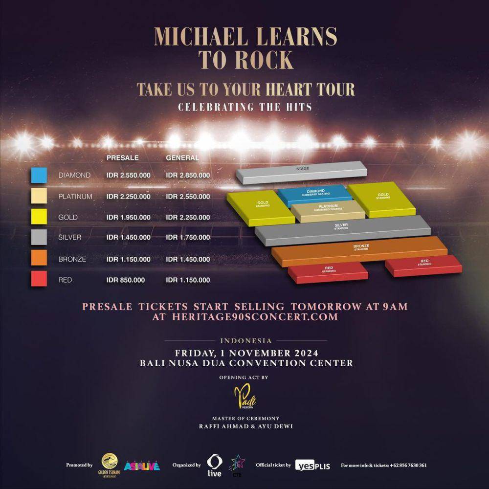 harga tiket konser Michael Learns to Rock di Bali (instagram.com/heritage90sconcert)