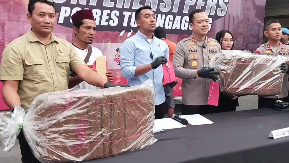 Polisi tunjukkan barang bukti tembakau yang dicuri tersangka. IDN Times/ Bramanta Pamungkas