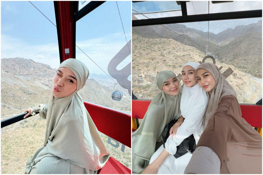 7 Potret Lula Lahfah Naik Gondola di Taif, melalui Pegunungan Batu!