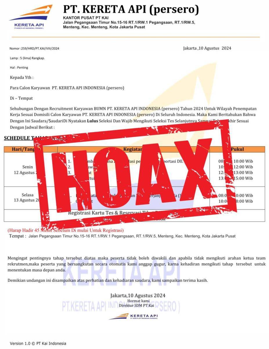 Hoax undangan seleksi KAI