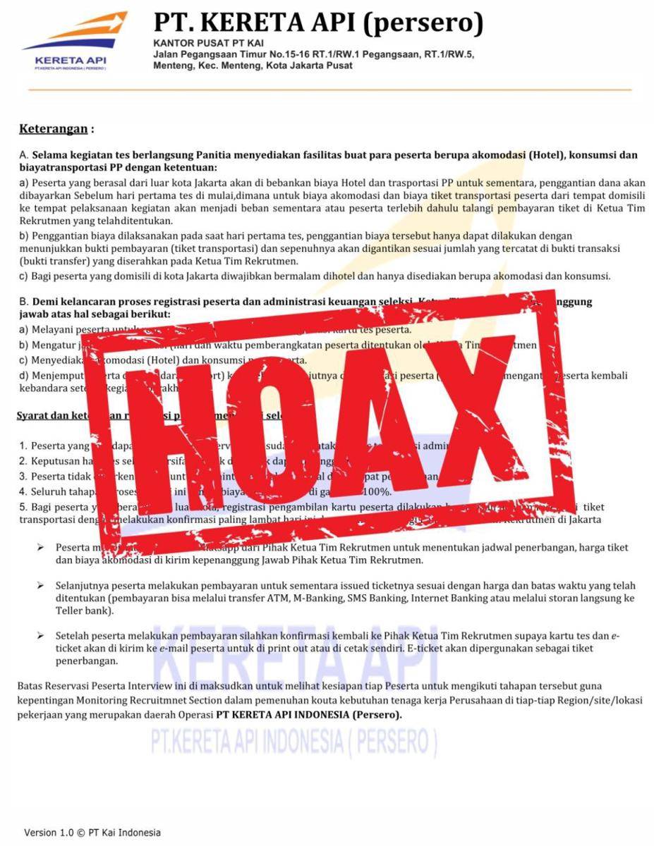 Hoax undangan seleksi KAI
