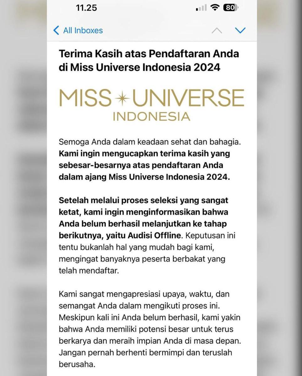 unggahan pernyataan bahwa Lucinta Luna gak lolos tahap Audisi Offline Miss Universe 2024 (lucintaluna_manjalita)