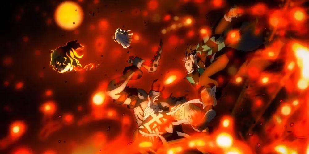 cuplikan Tanjiro vs Gyutaro (dok. Koyoharu Gotoge, SHUEISHA, Aniplex, ufotable/Demon Slayer: Kimetsu no Yaiba)