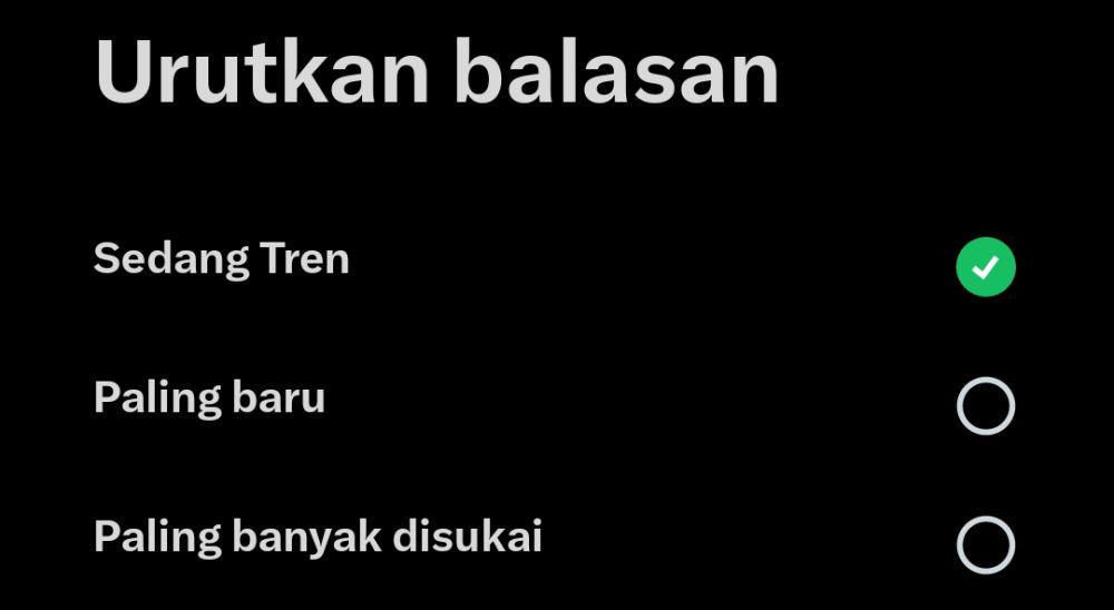 Fitur urutkan balasan pada aplikasi X (dok.pribadi/Reyvan Maulid)