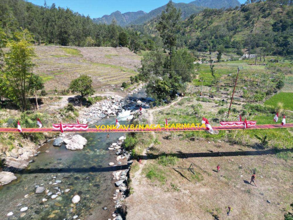 Jembatan yang dibangun oleh Satgas Pamtas RI-RDTL Sektor Barat Yonkav 6/Naga Karimata di NTT. (Dok.  Satgas Pamtas RI-RDTL)