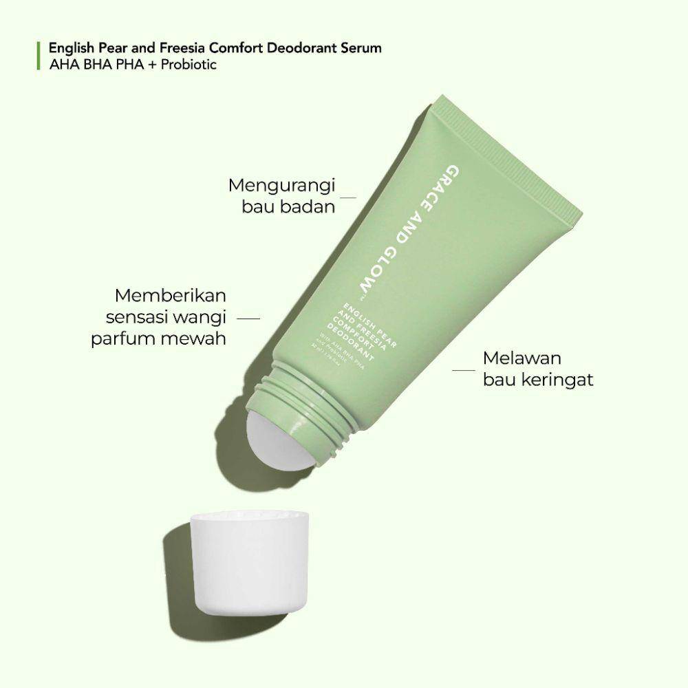 Grace and Glow English Pear and Freesia Comfort Fresh All Day Deodorant Roll On Serum (shopee.co.id/Grace and Glow Official Shop)