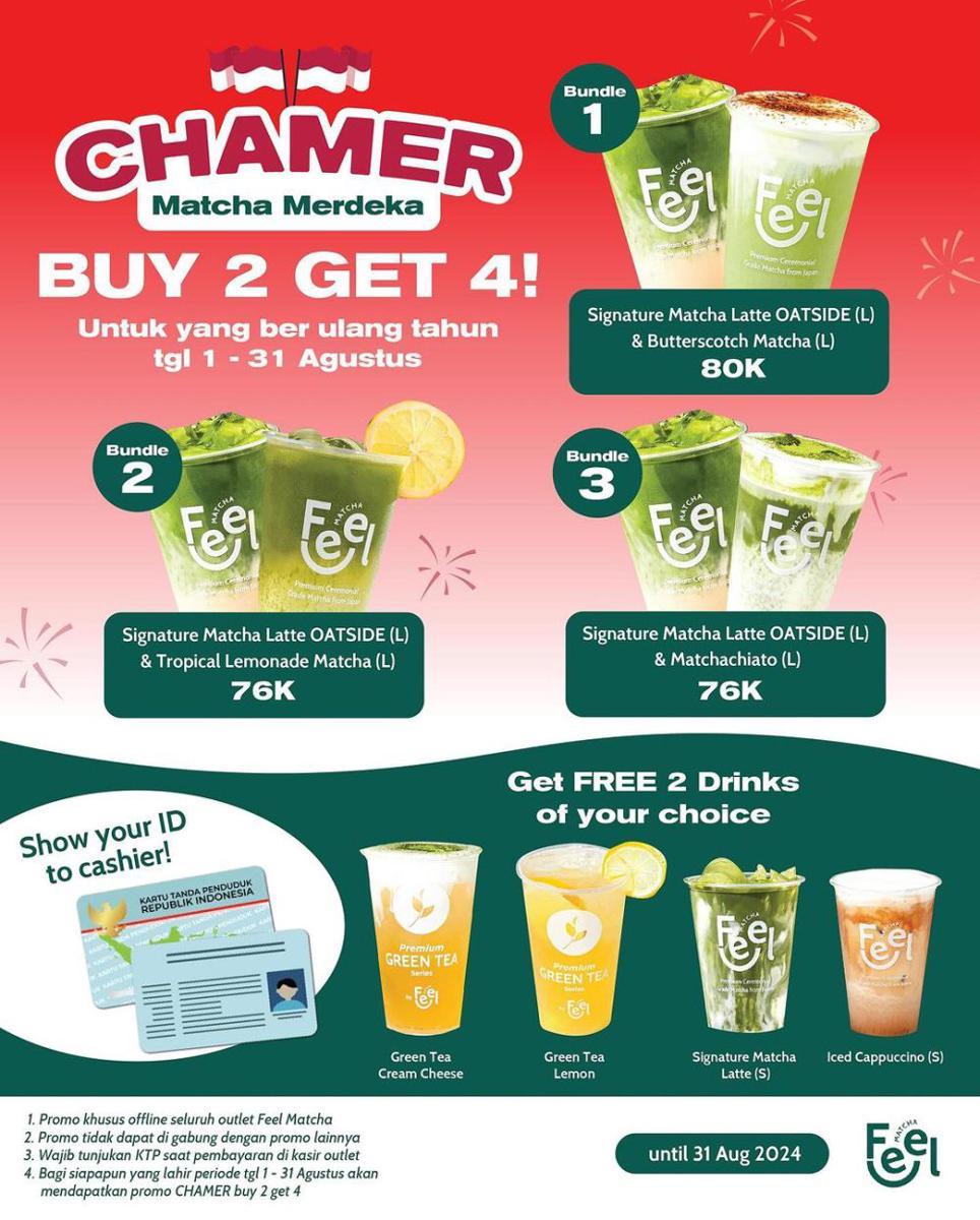 Promo bulan Agustus di Feel Matcha. Instagram/feelmatcha