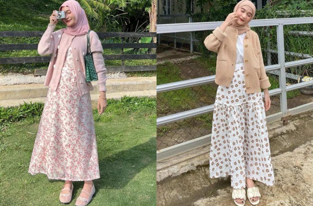 9 Inspirasi Outfit Hijab Floral ala Cut Indah Sundari, Cheerful!