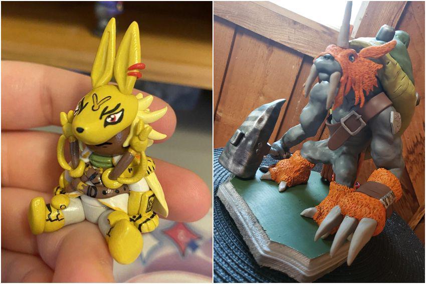 kolase potret karya bertema Digimon dari tanah liat (reddit.com/user/trinitylint | reddit.com/user/Timtombomb)