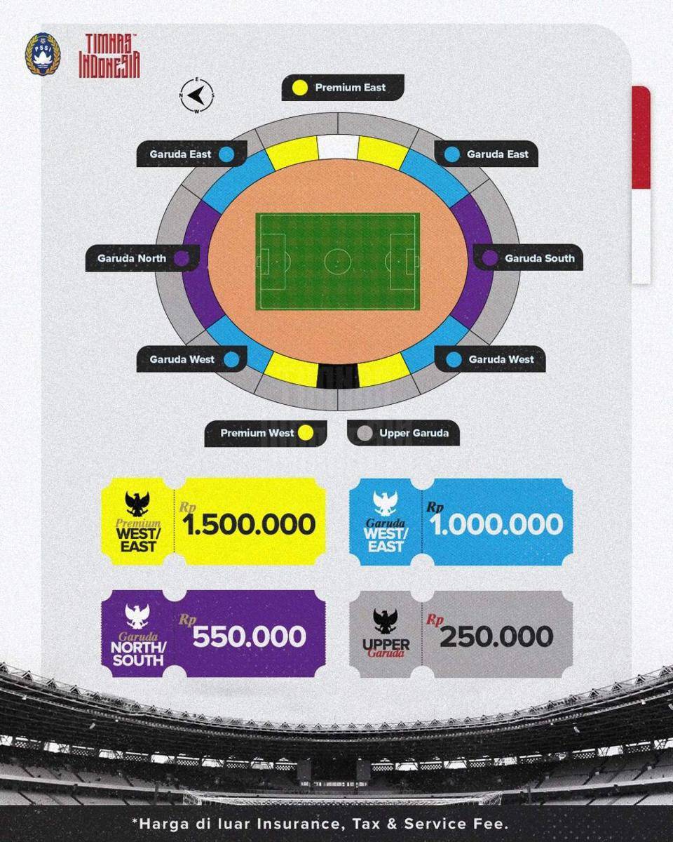 Denah kursi dan harga tiket Timnas Indonesia vs Australia (instagram.com/timnasindonesia)