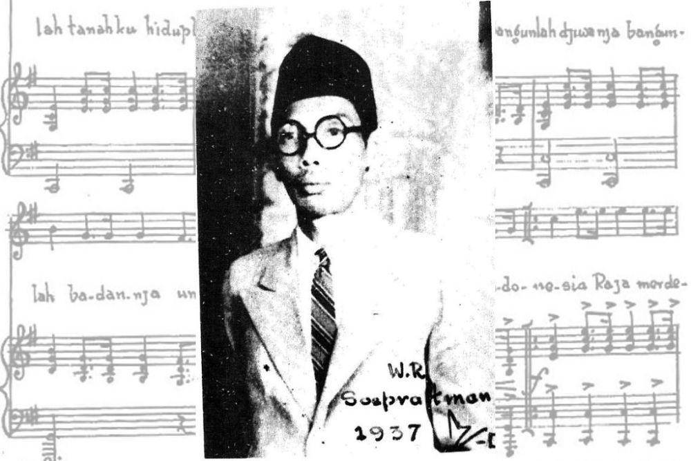 Potret komposer dan Pahlawan Nasional, Wage Rudolf Soepratman, pada tahun 1937. (Repro. Brosur Lagu Kebangsaan Indonesia Raya (Depdikbud, 1972))