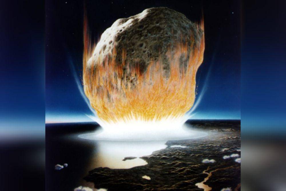ilustrasi hantaman Chicxulub pada 65 juta tahun lalu (commons.wikimedia.org/Don Davis/NASA)
